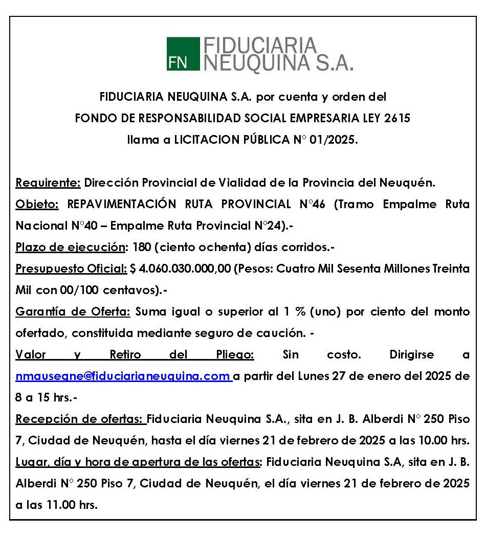 Lee más sobre el artículo LICITACION PUBLICA Nº 01/2025